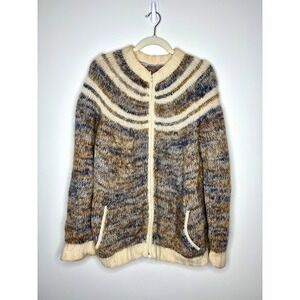 AVOCA HANDWEAVERS Wool Knit Full Zip Sweater Cardigan Gray‎ Tan Ireland XL